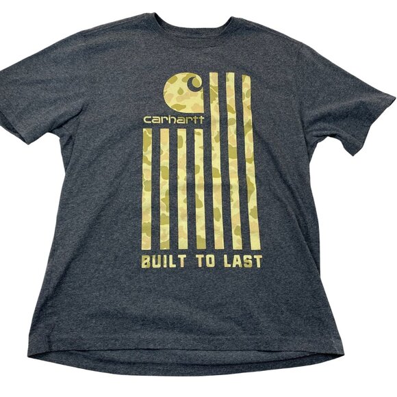 Carhartt Men's T-Shirt Large Gray Short Sleeve Camo Graphic "Built To Last" Tee - Picture 1 of 9